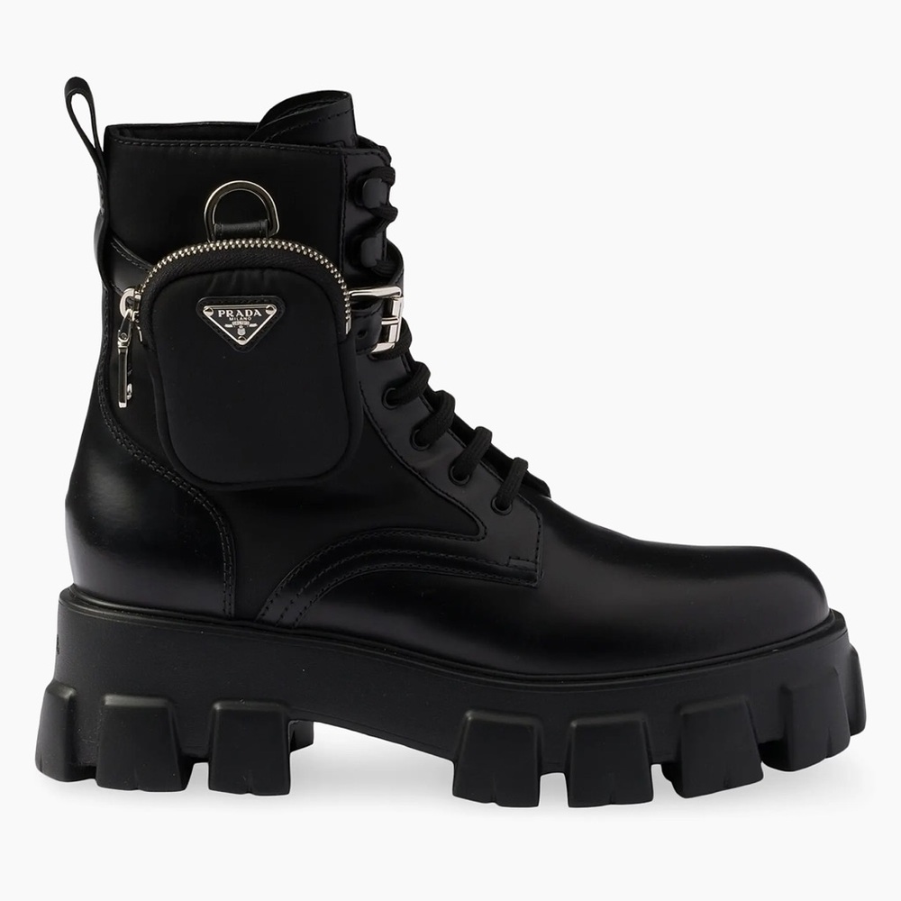 Prada Monolith Leather and Re-Nylon Combat Boots